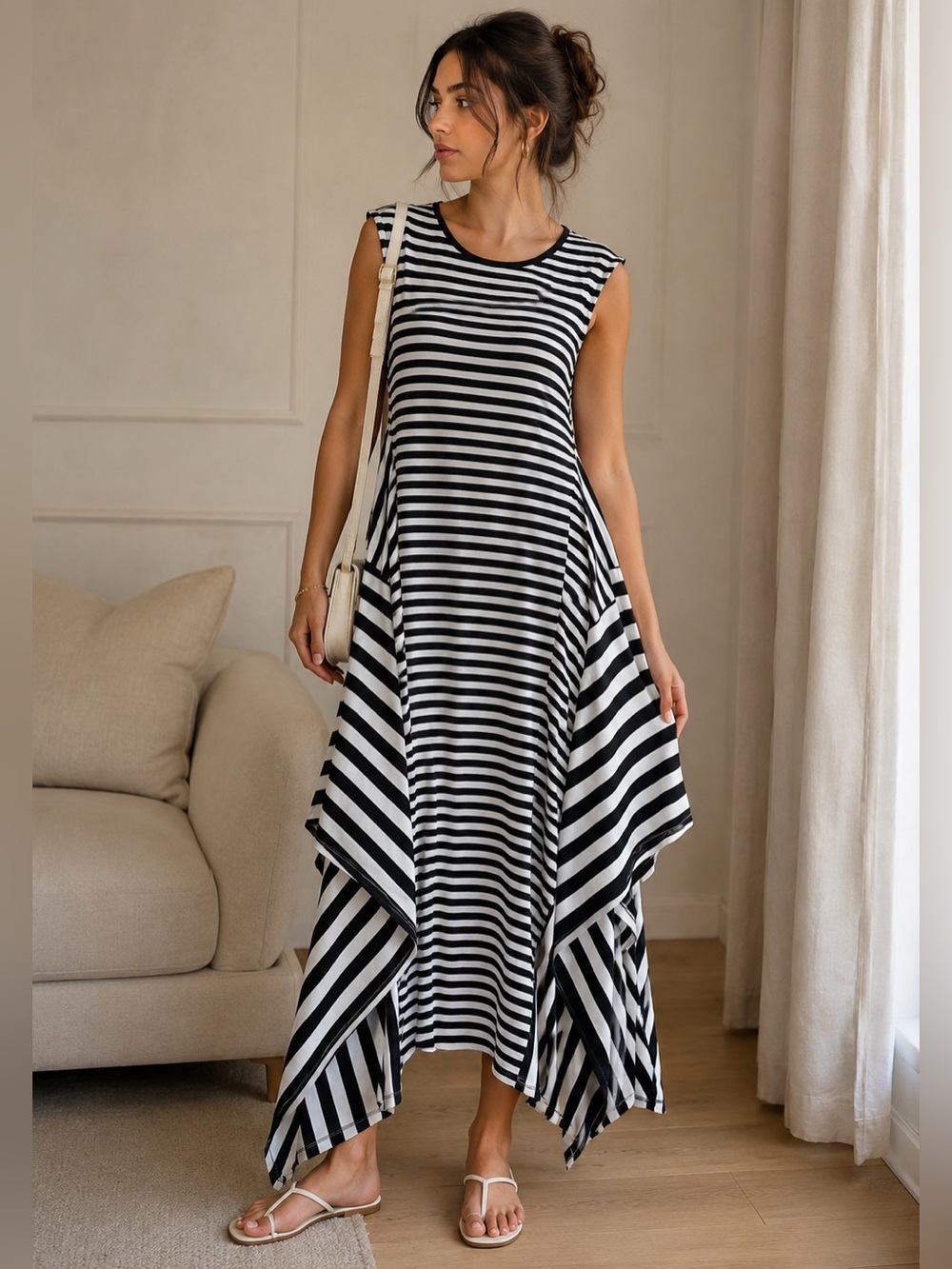 Patrizia Luca Milano Asymmetrical Blk/Wht Stripe Dress 🖤🤍
